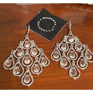 Roberta Chiarella Silvertone Multi Crystal Chandelier Dangle Earrings New